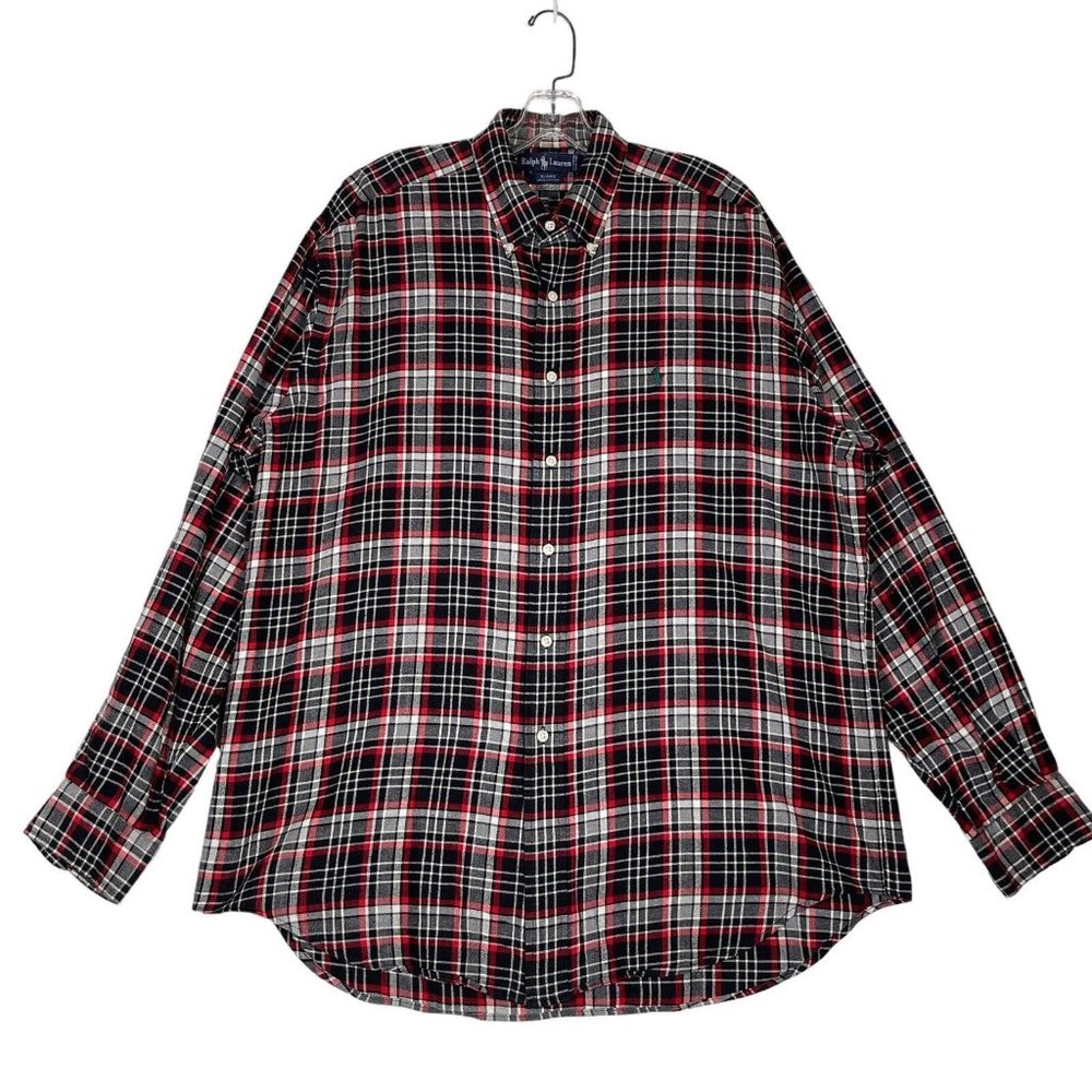 Ralph Lauren‎ Mens Blaire Button Down Shirt Size L Black Red Plaid Long Sleeve